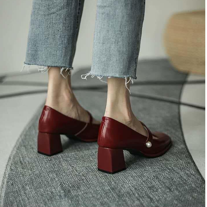 Giày Cao Gót 5cm Mũi Vuông Thời Trang Cho Nữ