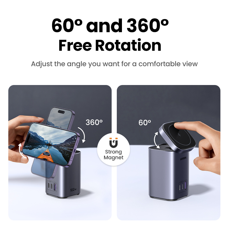 Đế sạc nhanh không dây UGREEN 4 trong 1 100w/2 USB C PD 100W+1 USB-A 22.5W thích hợp cho MacBook iPhone 14/Samsung S23