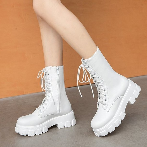 YAOLI  Giày Bốt Martin Đế Dày Có Khóa Kéo Bên Hông Phong Cách Anh Quốc