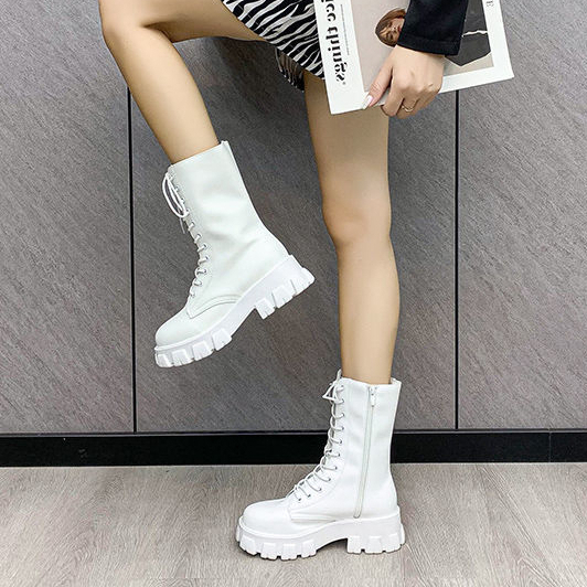 YAOLI  Giày Bốt Martin Đế Dày Có Khóa Kéo Bên Hông Phong Cách Anh Quốc