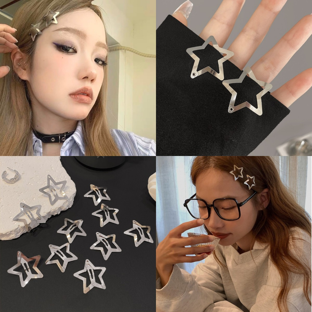 Y2k Kẹp Tóc Ngôi Sao Năm Cánh Bằng Kim Loại Màu Bạc Mát Mẻ Dễ Phối Đồ Dành Cho Bạn Gái
