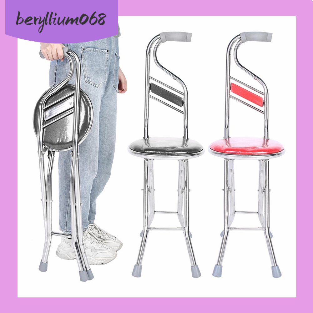 gậy chống cho người già có ghế ngồi - Thép Không Gỉ Bốn Chân Dày gấp gọn - Beryllium068