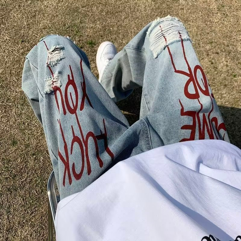 Quần jeans Dài Rách Gối Phong Cách hip hop Thời Trang Cho Nam