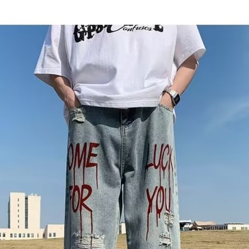 Quần jeans Dài Rách Gối Phong Cách hip hop Thời Trang Cho Nam