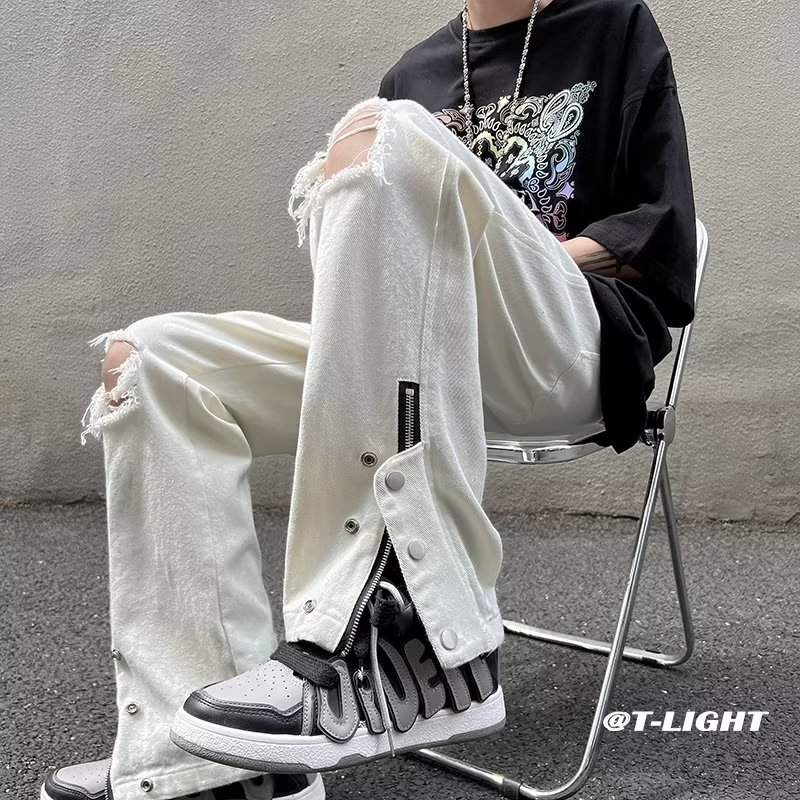 Quần Jean Dài Lưng Cao Ống Đứng Phong Cách Harajuku Nhật Bản Trẻ Trung Thời Trang