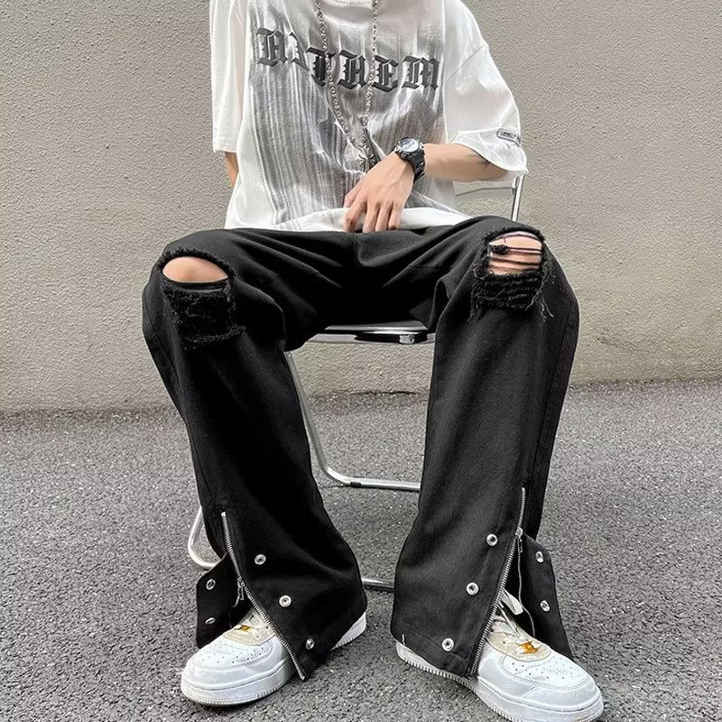 Quần Jean Dài Lưng Cao Ống Đứng Phong Cách Harajuku Nhật Bản Trẻ Trung Thời Trang