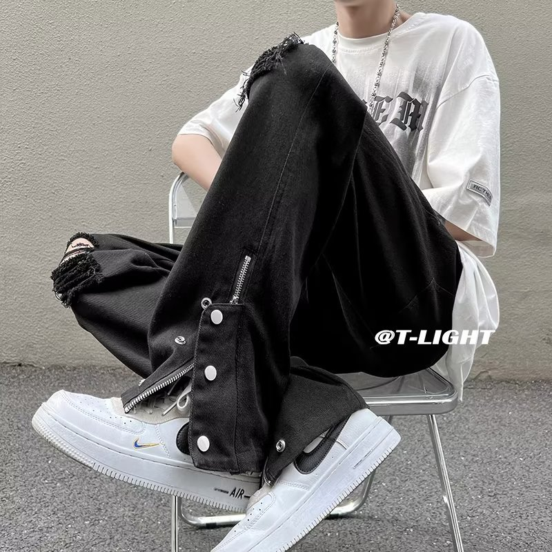 Quần Jean Dài Lưng Cao Ống Đứng Phong Cách Harajuku Nhật Bản Trẻ Trung Thời Trang