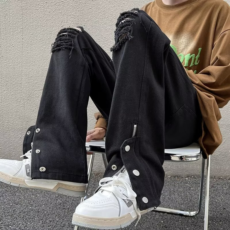 Quần Jean Dài Lưng Cao Ống Đứng Phong Cách Harajuku Nhật Bản Trẻ Trung Thời Trang