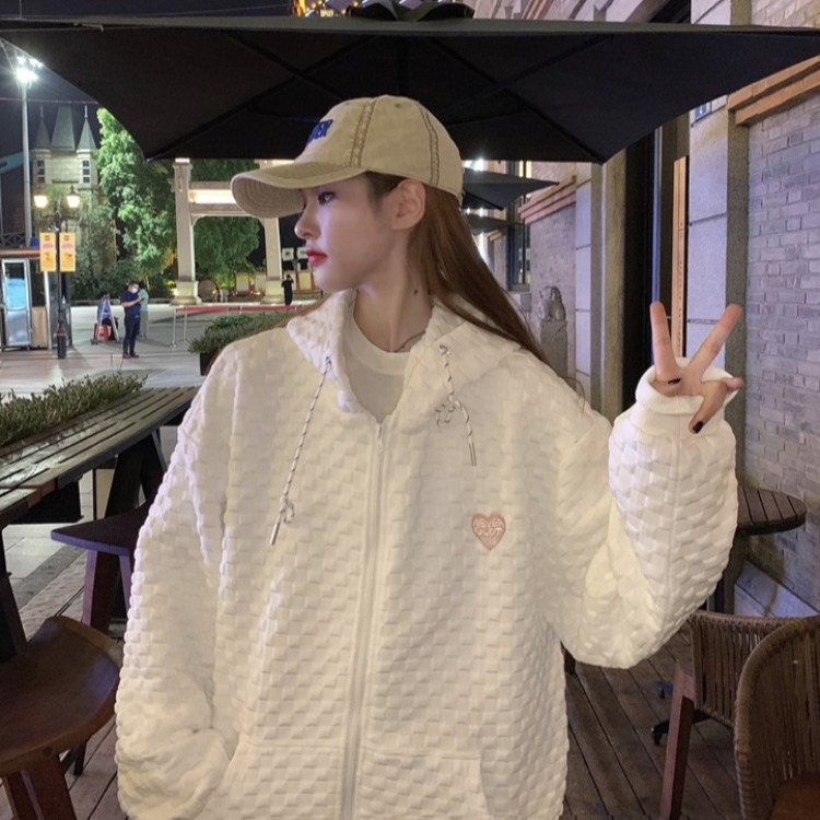 Áo Khoác Cardigan Có Nón Tay Dài Dáng Rộng Phong Cách Mùa Thu Mới Dễ Phối Đồ HZFWC7803