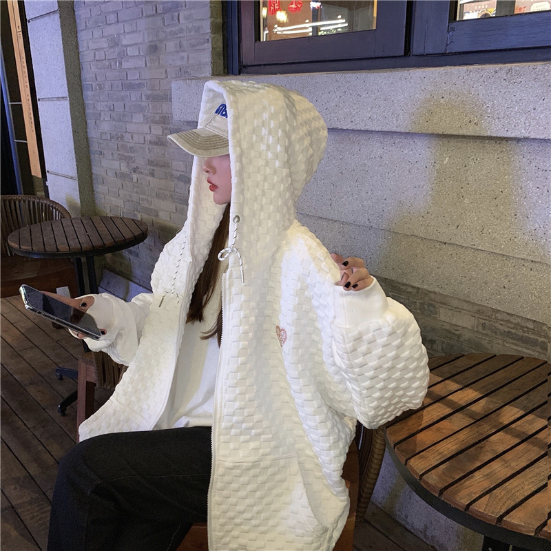 Áo Khoác Cardigan Có Nón Tay Dài Dáng Rộng Phong Cách Mùa Thu Mới Dễ Phối Đồ HZFWC7803