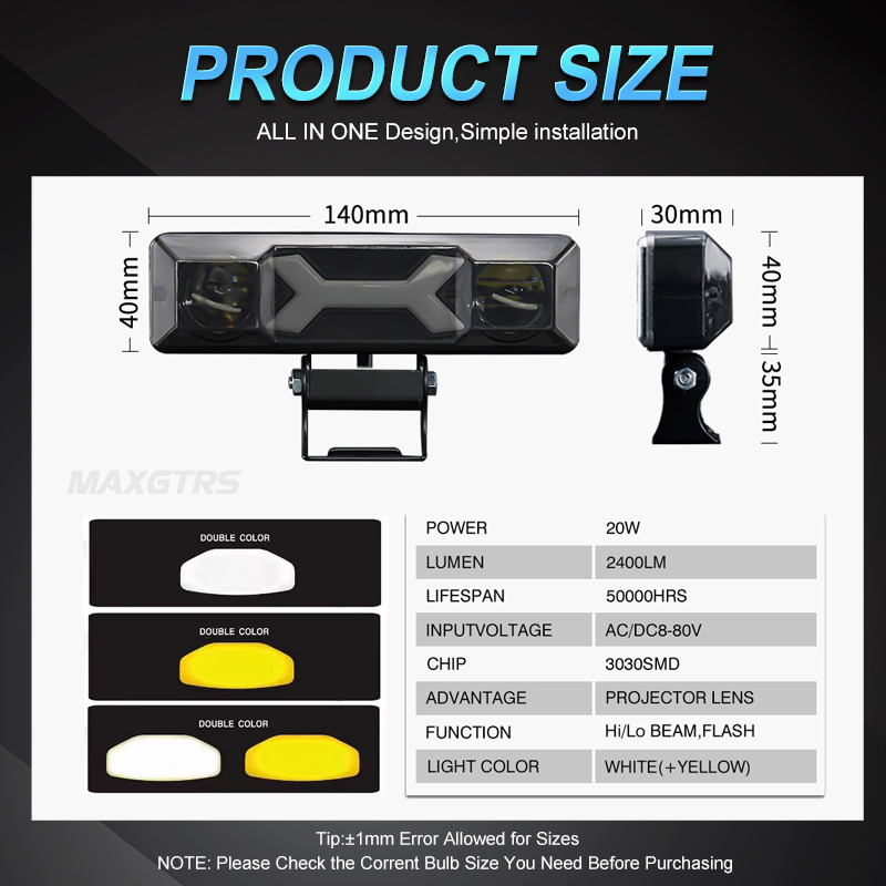 Đèn Pha LED Mini MAXGTRS Siêu Sáng Chuyên Dụng Cho Xe Mô Tô ATV DC 8-80V
