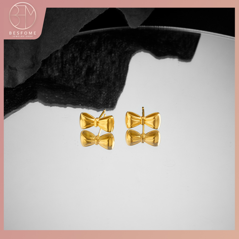 Khuyên Tai Thép Titan Hình Nơ Đơn Giản Mẫu Mới 2023 Dành Cho Nữ