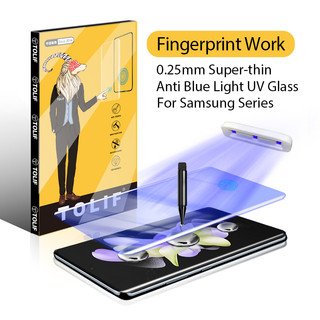 Tolif Vân Tay Làm Việc Bảo Vệ Màn Hình Chống Ánh Sáng Xanh UV Kính Cường Lực Chống Sốc Cho Samsung Galaxy S23 S22 S21 S20 S10 S9 S8 Note 20 10 9 8 Pro Plus Ultra 5G
