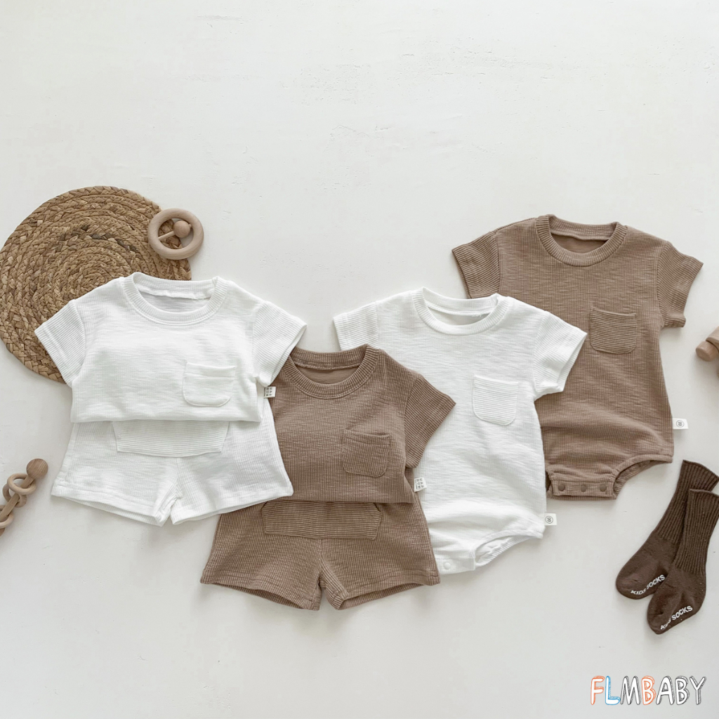 Bộ Áo Liền Quần Vải Cotton Tay Ngắn Kiểu Hàn Quốc Thời Trang Mùa Hè Cho Bé