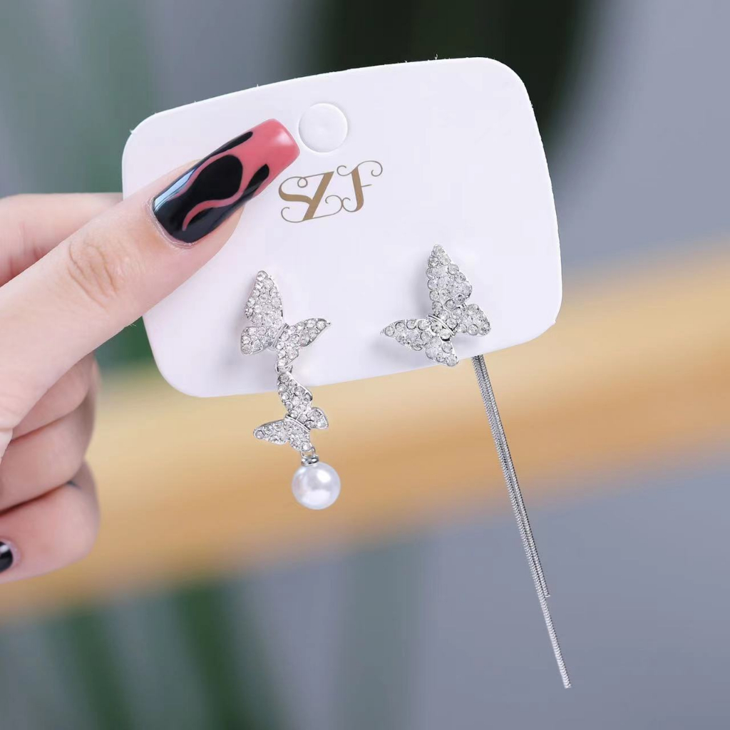 Bông Tai Kim Loại Dáng Dài Hình Bướm Phối Tua Rua Dễ Thương Thời Trang Cho Nữ PD1494