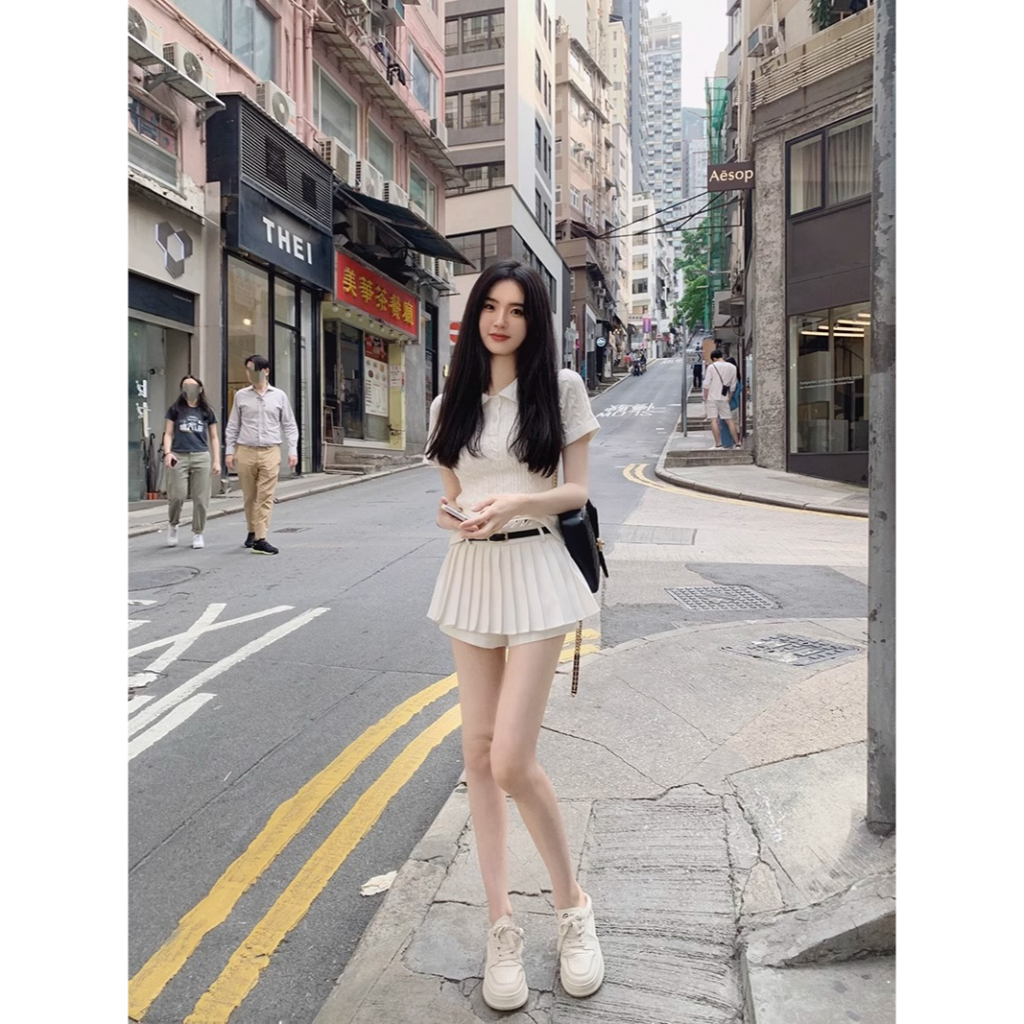 Honypove Áo Thun polo Dệt Kim Tay Ngắn Hở Vai Màu Trơn Ngọt Ngào Thời Trang Mùa Hè Cho Nữ