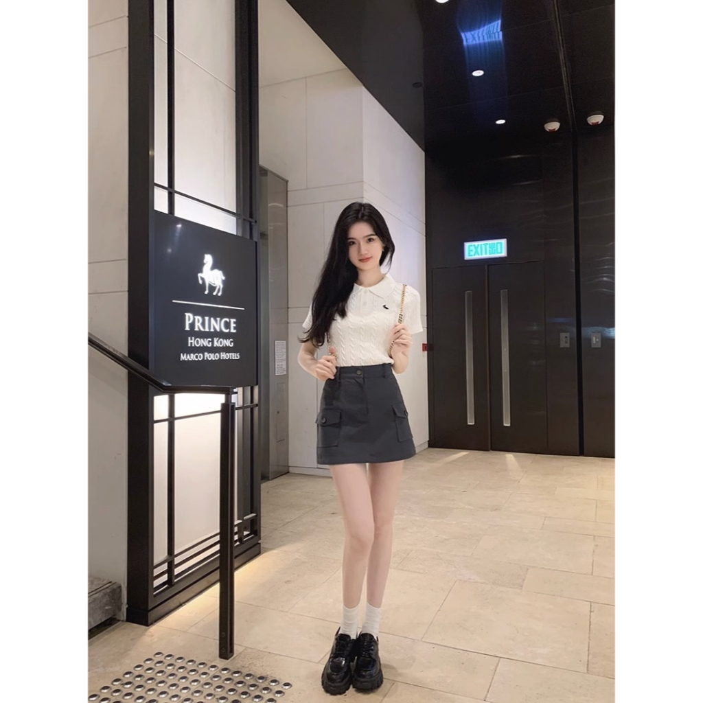 Honypove Áo Thun polo Dệt Kim Tay Ngắn Hở Vai Màu Trơn Ngọt Ngào Thời Trang Mùa Hè Cho Nữ