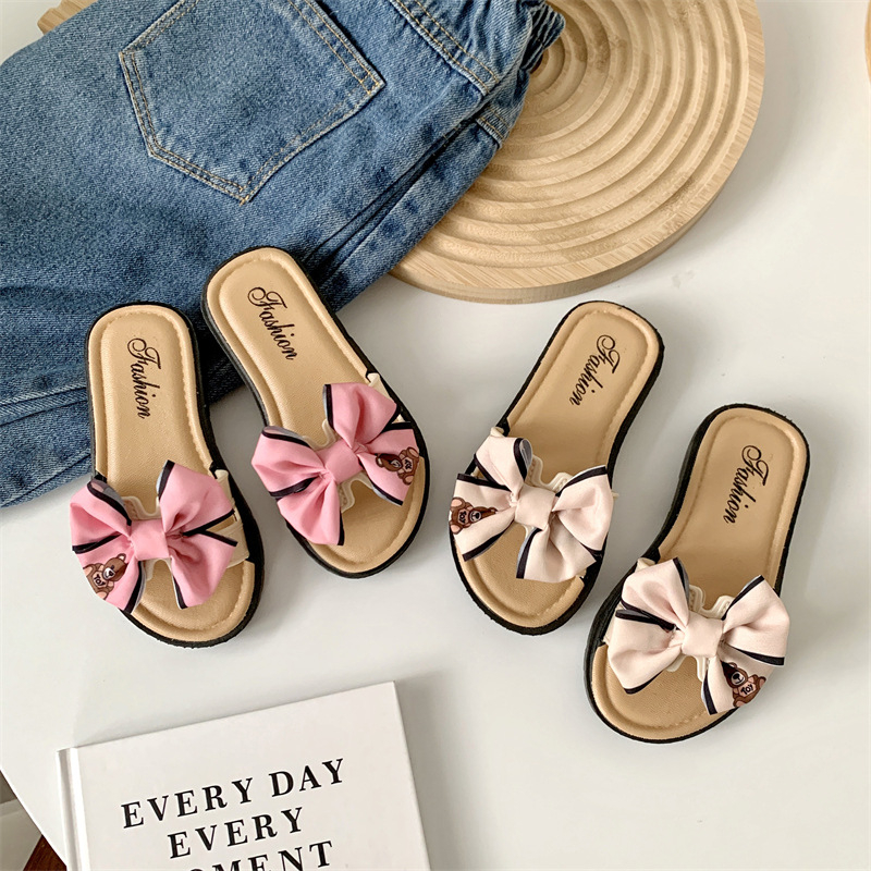 Dép Đi Trong Nhà Đế Mềm Chống Trượt Đính Nơ Thời Trang Mùa Hè Cho Bé Gái