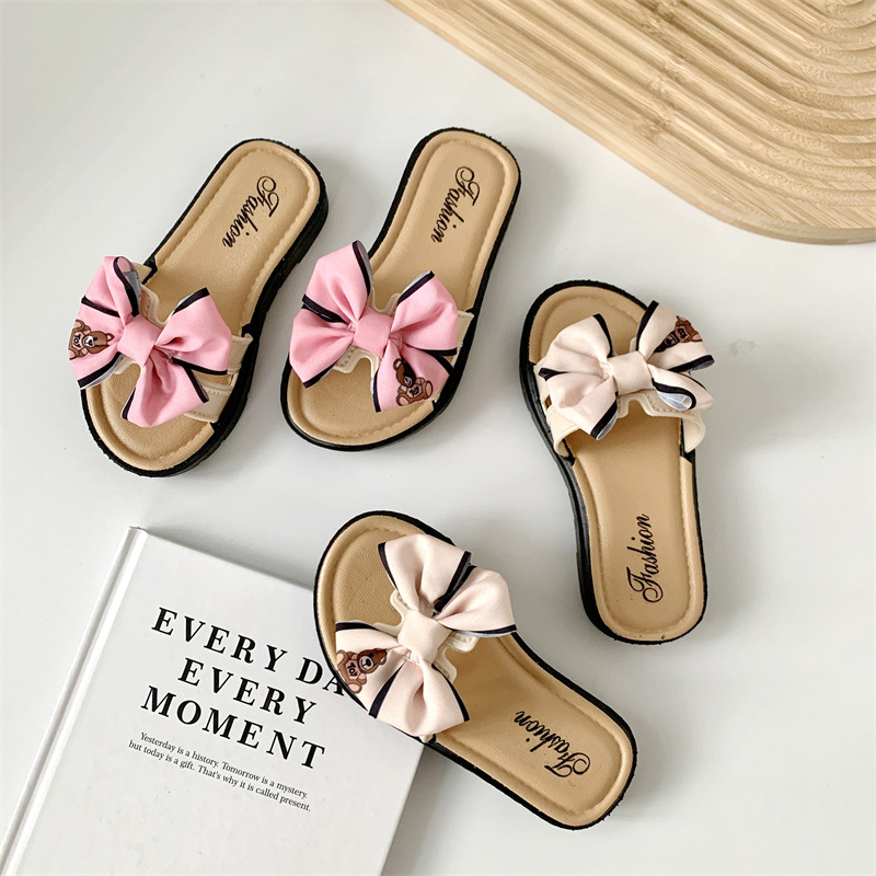 Dép Đi Trong Nhà Đế Mềm Chống Trượt Đính Nơ Thời Trang Mùa Hè Cho Bé Gái
