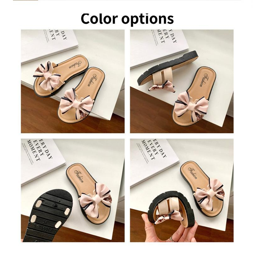 Dép Đi Trong Nhà Đế Mềm Chống Trượt Đính Nơ Thời Trang Mùa Hè Cho Bé Gái