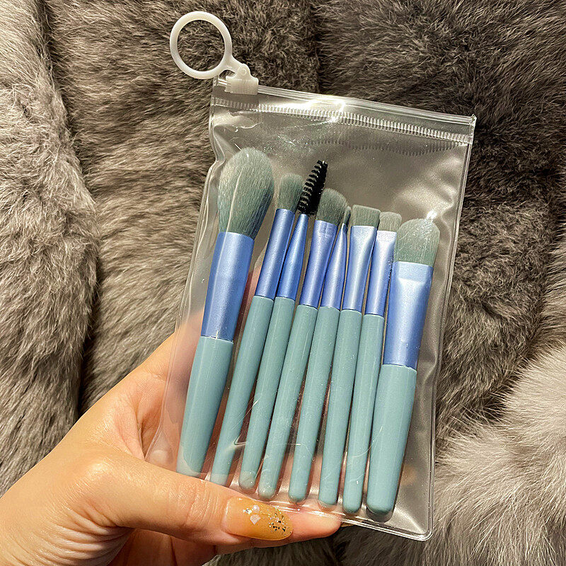 Full bộ cọ trang điểm cá nhân 8 cây tặng kèm túi Zip Vintage lông dày mịn dễ tán phấn Cute Trong Túi Zip A625