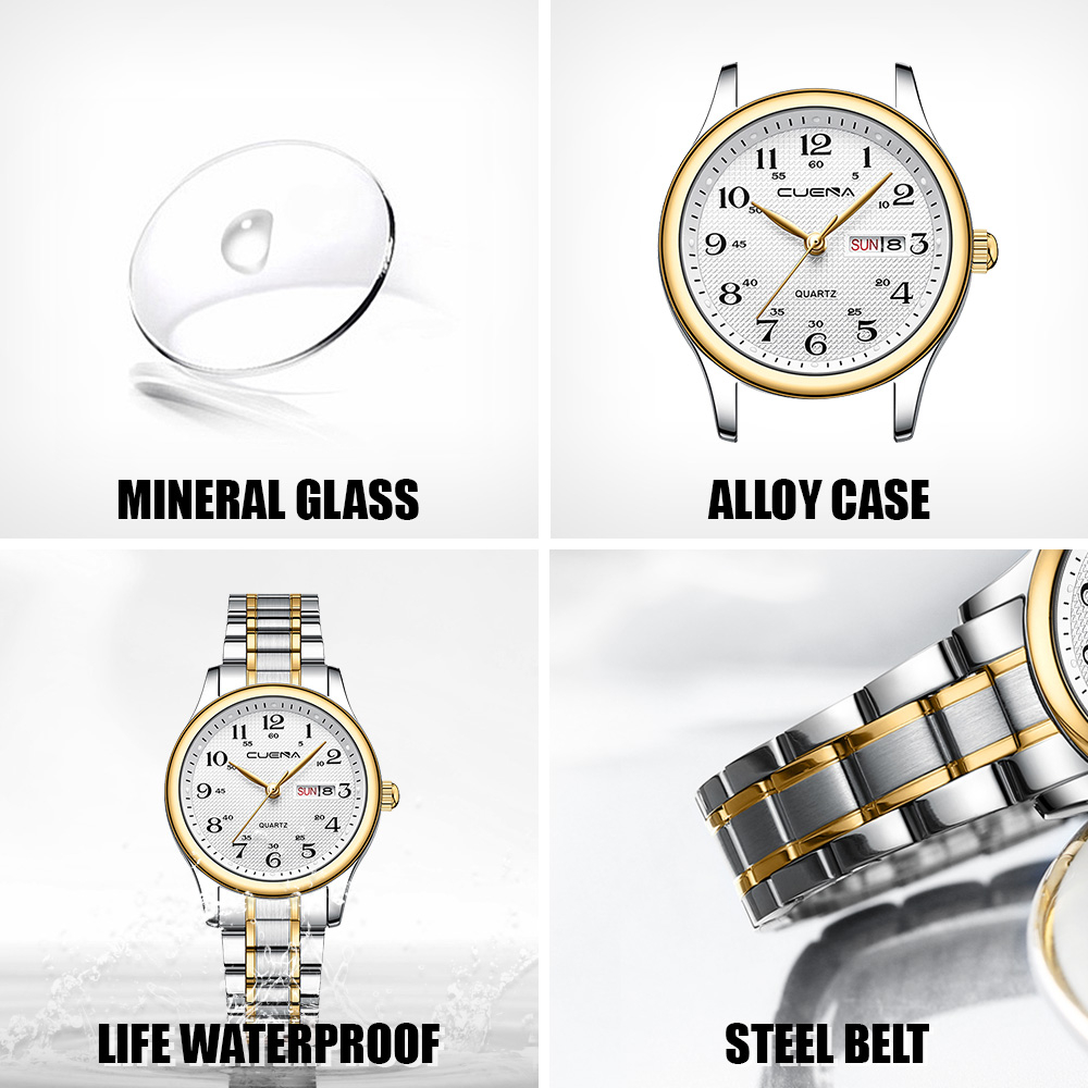 Đồng Hồ Quartz Chạy Kim CUENA Chất Liệu Thép Không Gỉ Chống Thấm Nước 6103X