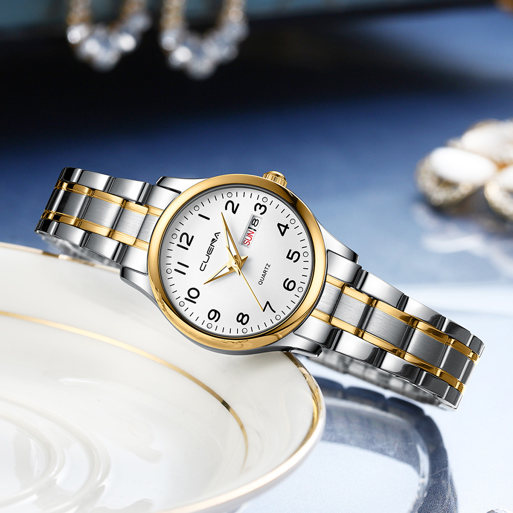 Đồng Hồ Quartz Chạy Kim CUENA Chất Liệu Thép Không Gỉ Chống Thấm Nước 6103X