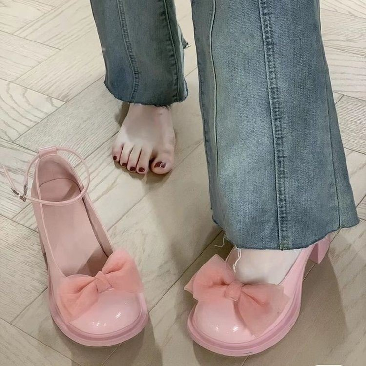 One more shoes⭐Giày Da Mũi Tròn Gót Dày Đính Nơ Phong Cách Anh Quốc Cho Nữ