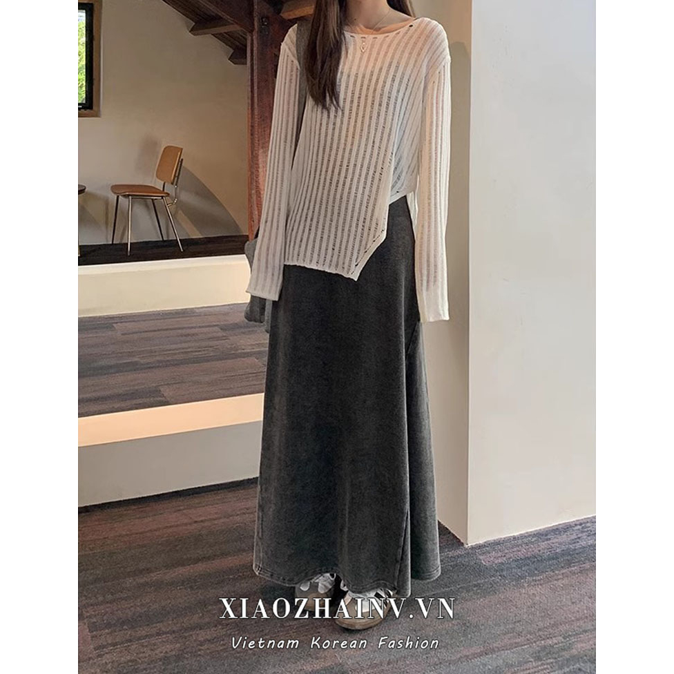 Xiaozhainv Áo sweater Dáng Rộng Xẻ Tà Bên Hông Kiểu Pháp Thời Trang Cho Nữ