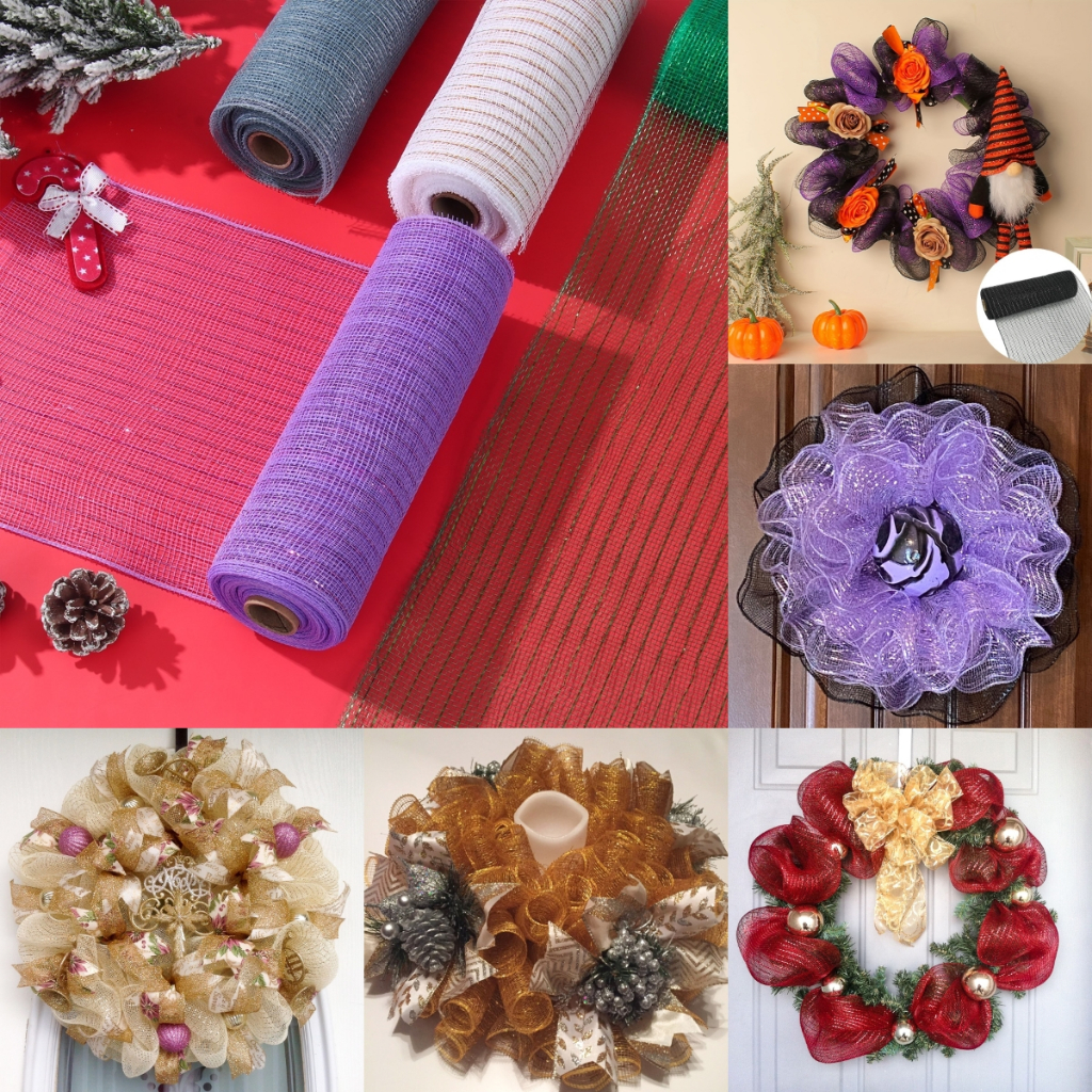 Dây Ruy Băng Lưới 26cm 10 Yards Màu Vàng / Bạc / Đỏ Dùng Trang Trí Cây Thông Giáng Sinh DIY