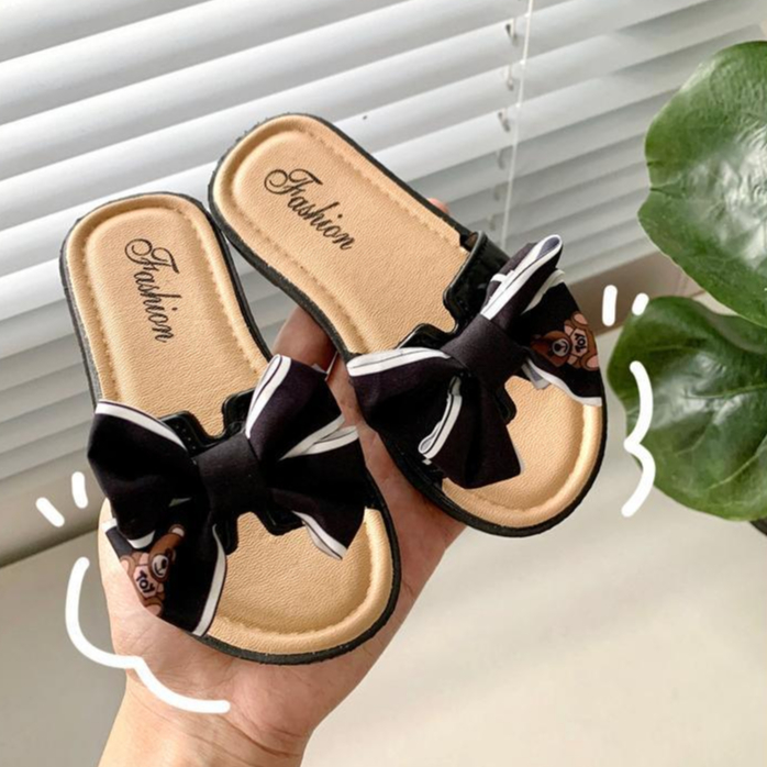 Dép Đi Trong Nhà Đế Mềm Chống Trượt Đính Nơ Thời Trang Mùa Hè Cho Bé Gái
