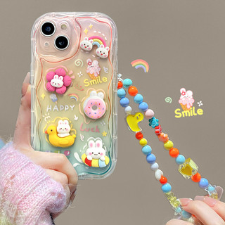 IPhone 14 Pro Max IPhone 13 Pro Max IPhone 12 Pro Max IPhone 7 Plus IPhone 8 Plus Ốp điện thoại búp bê 3D họa tiết sóng dễ thương có vòng đeo tay