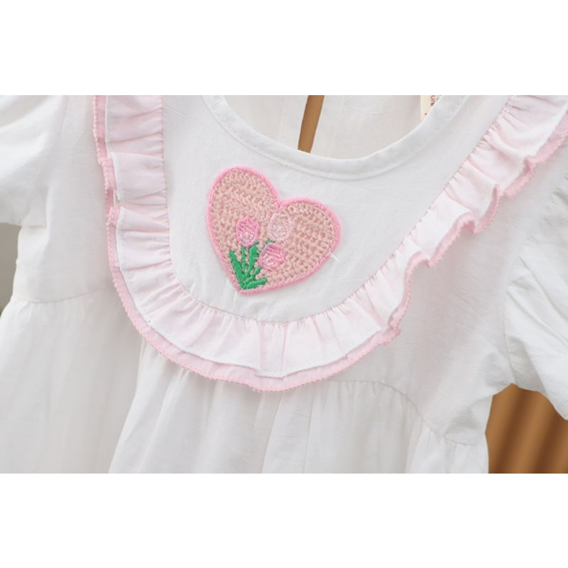 Đầm Công Chúa Cổ Tròn Họa Tiết Trái Tim Cho Bé Gái