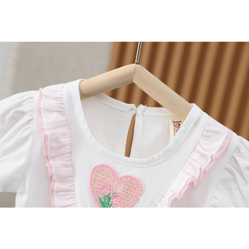 Đầm Công Chúa Cổ Tròn Họa Tiết Trái Tim Cho Bé Gái