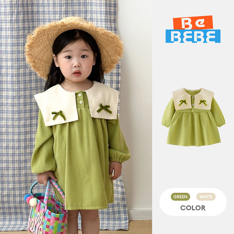 Đầm Công Chúa Tay Dài Màu Sắc Xinh Xắn Cho Bé Gái Cô gái Váy dài tay Bowknot Ve áo Váy in hình gấu dễ thương
