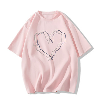 SELVZE Áo Thun cotton Nguyên Chất Tay Ngắn Dáng Rộng Thoáng Khí In Họa Tiết Đơn Giản Hợp Thời Trang