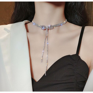 Vòng cổ choker đính đá hình nơ tua rua thời trang cho nữ