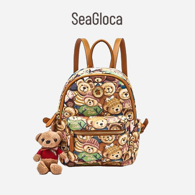 Balo vải bạt Seagloca in họa tiết gấu xinh xắn cho nữ
