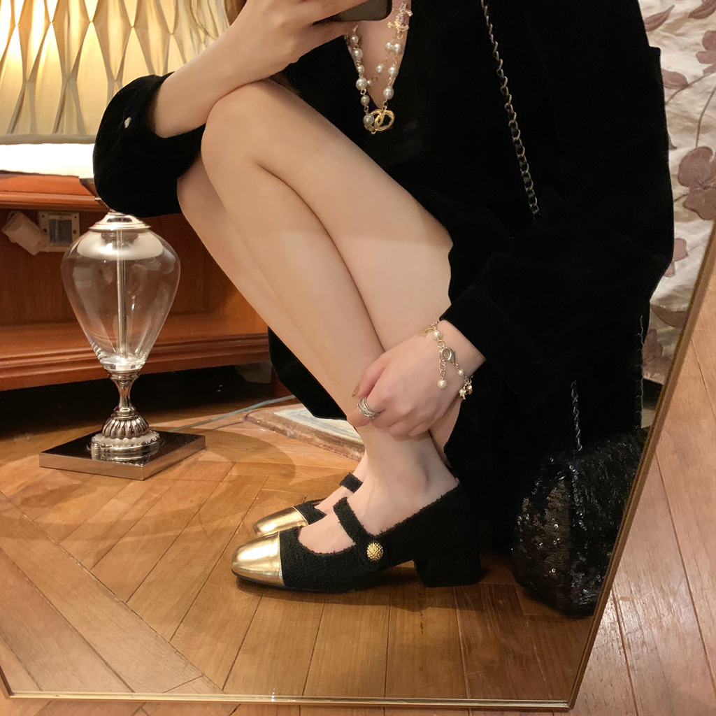 Yunguang Giày Mary Jane Mũi Vuông Gót Vuông Phối Màu Có Khóa Cài Thời Trang Dành Cho Bạn Nữ