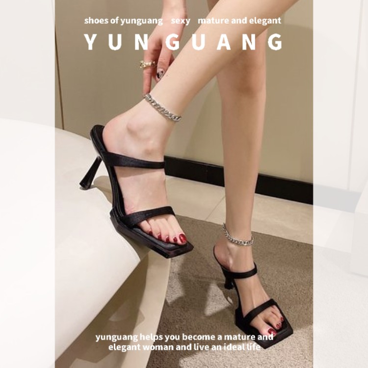 Yunguang Dép Cao Gót Mũi Vuông Hở Ngón Bằng satin Thời Trang Sang Trọng Cho Nữ
