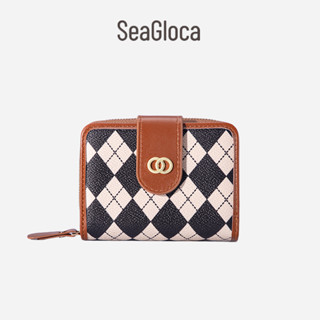  Ví nữ SEAGLOCA vải canvas sọc ca rô nhiều ngăn có khóa kéo phong cách hàn quốc 