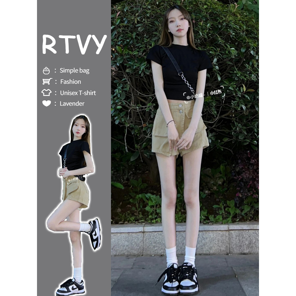 Áo croptop Tay Ngắn Màu Đen Trơn Thời Trang Mùa Hè Cho Nữ