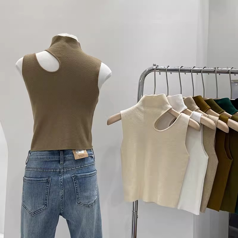 Xiaozhainv Áo Lửng Không Tay Cổ Cao Hở Vai Thời Trang Dành Cho Nữ