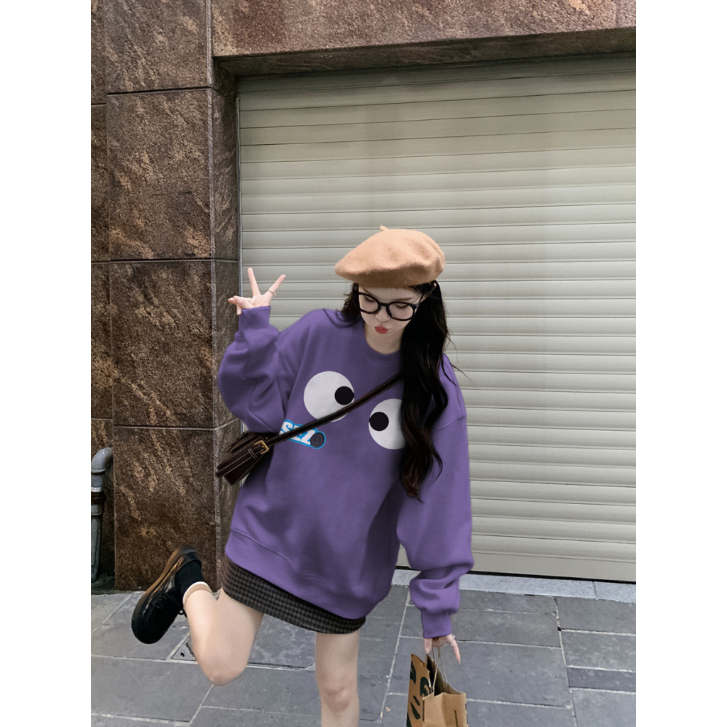 Áo Sweater Cổ Tròn In Hình Biểu Tượng Cảm Xúc Thời Trang Xuân Thu Cho Nữ