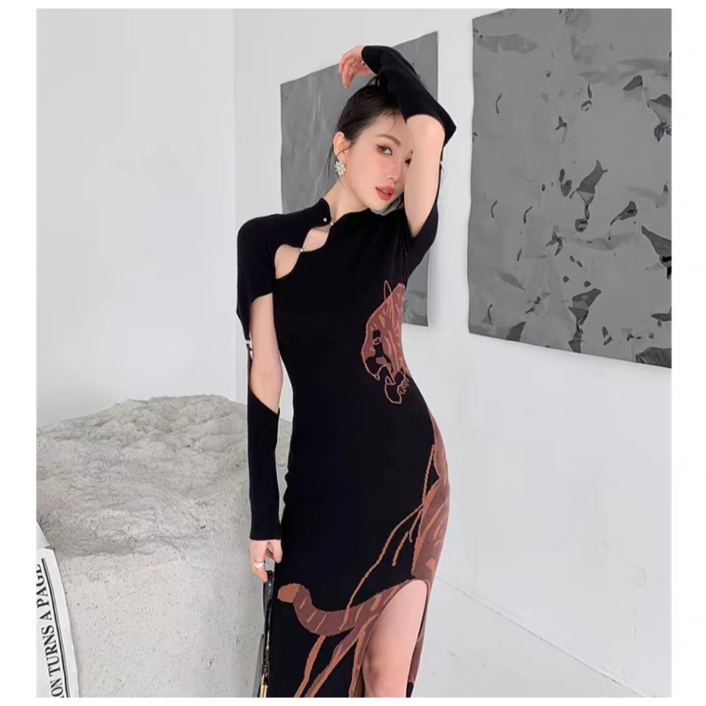 Váy Dài Xẻ Tà Hình Bộ Xương Trung Quốc Mới