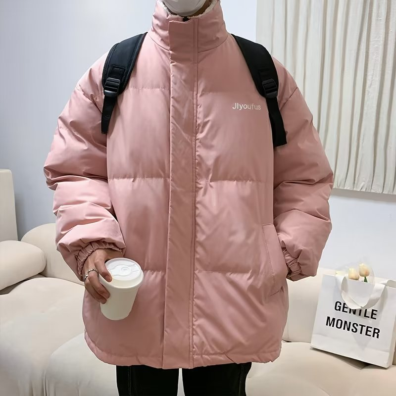 Áo Khoác Phao Lót Lông Cừu Dày Dặn Dáng Rộng Thời Trang Mùa Đông Hàn Quốc Cho Nam Giới