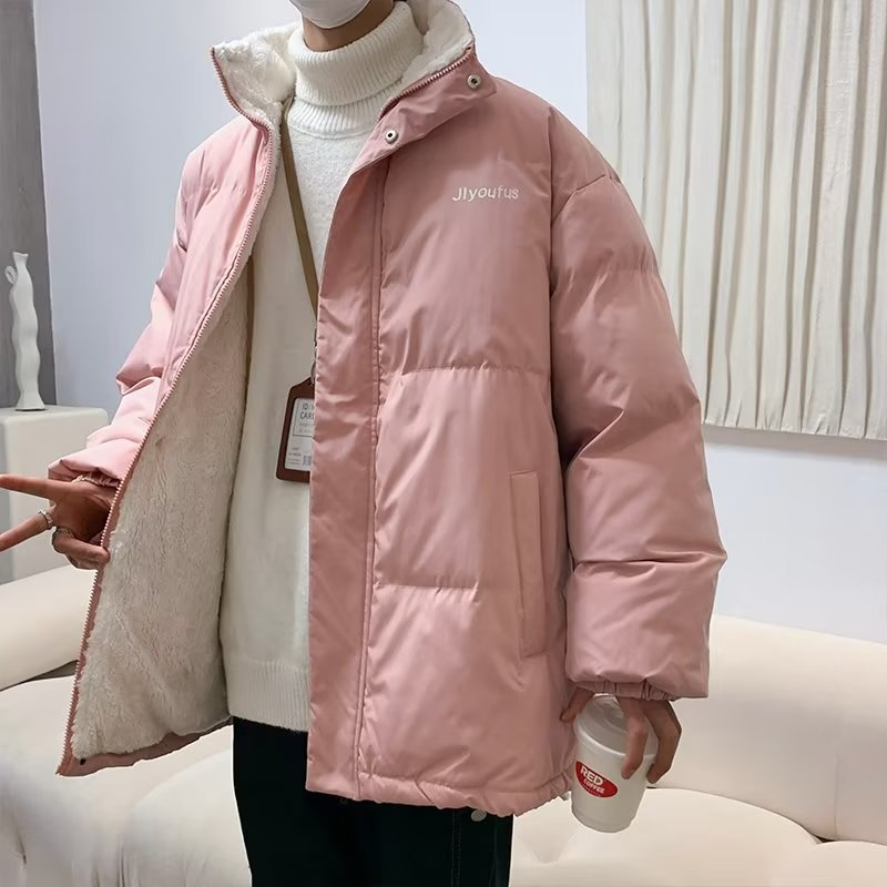 Áo Khoác Phao Lót Lông Cừu Dày Dặn Dáng Rộng Thời Trang Mùa Đông Hàn Quốc Cho Nam Giới