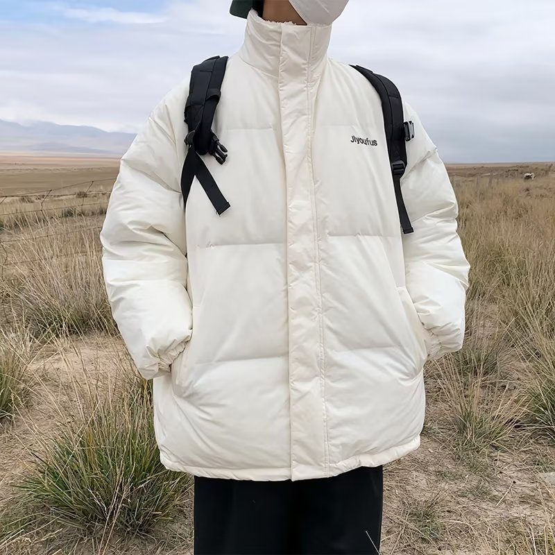 Áo Khoác Phao Lót Lông Cừu Dày Dặn Dáng Rộng Thời Trang Mùa Đông Hàn Quốc Cho Nam Giới