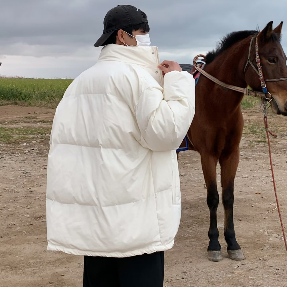Áo Khoác Phao Lót Lông Cừu Dày Dặn Dáng Rộng Thời Trang Mùa Đông Hàn Quốc Cho Nam Giới