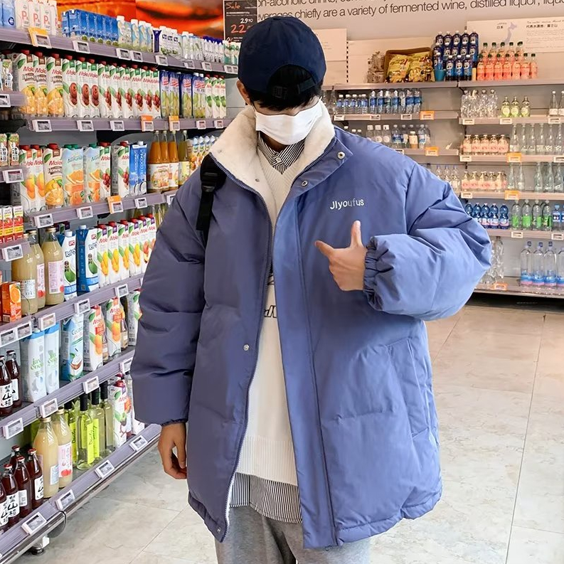 Áo Khoác Phao Lót Lông Cừu Dày Dặn Dáng Rộng Thời Trang Mùa Đông Hàn Quốc Cho Nam Giới